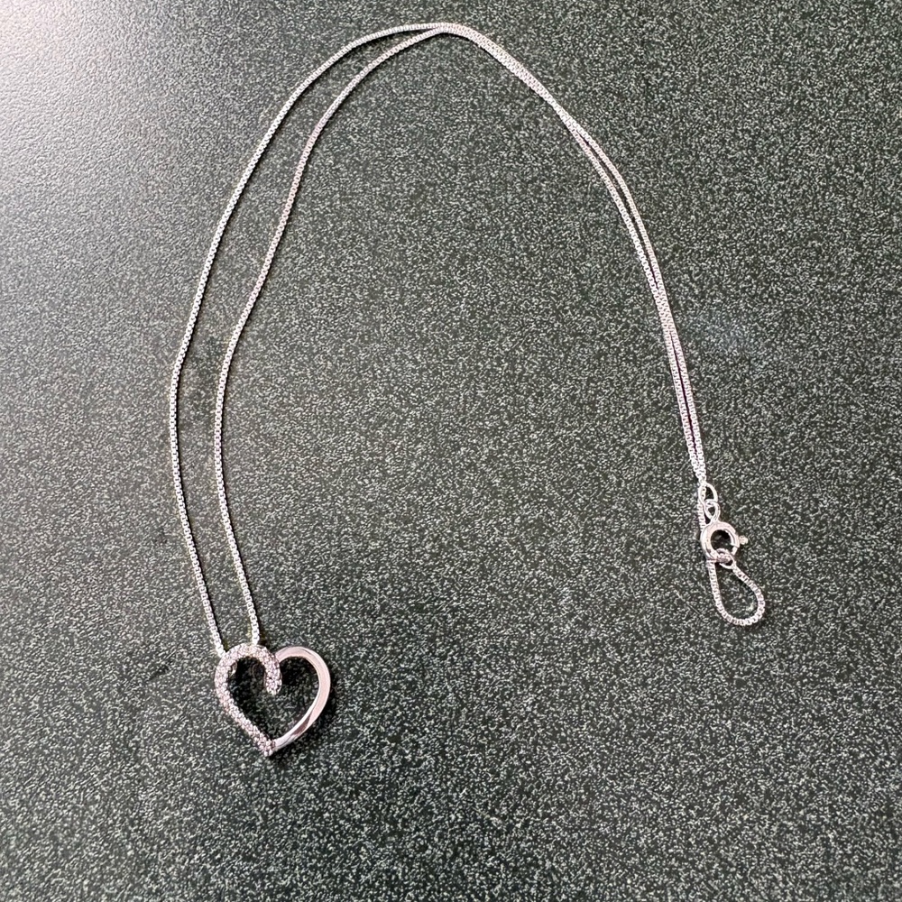 Sterling Silver Genuine Diamond Open Heart Slide Pendant with 18 1/2" Box Chain